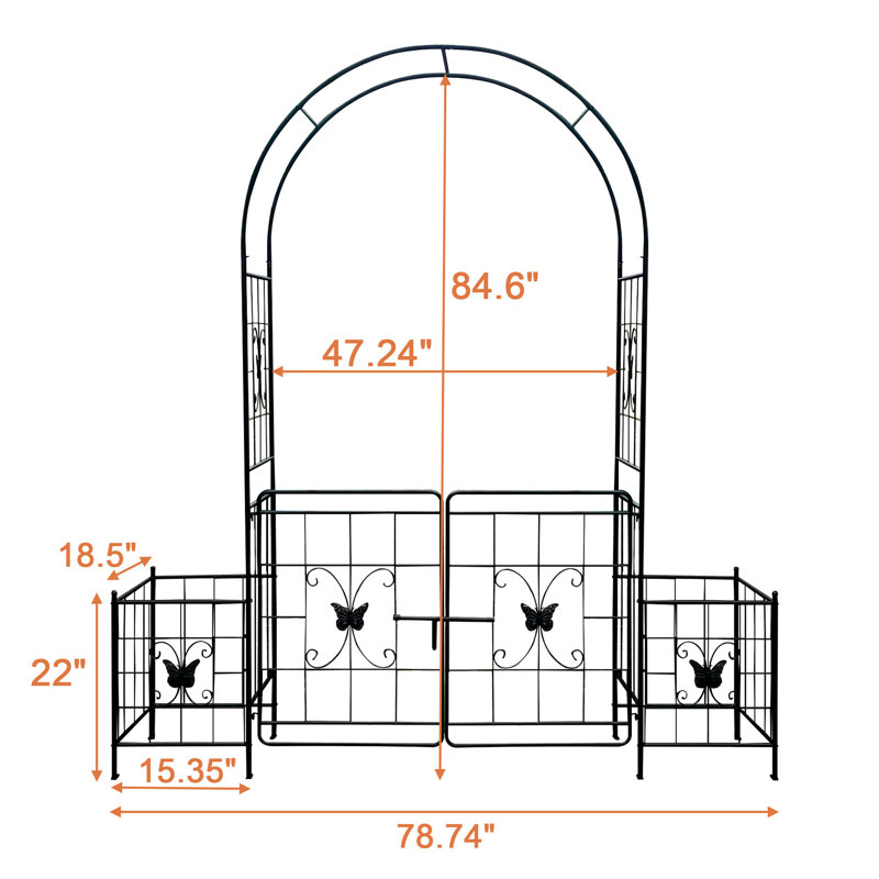 Arche de jardin en métal 7,15 pi avec barrière, facile à assembler pour grimper les légumes dans la cour extérieure et les vignes de soutien pour la cour