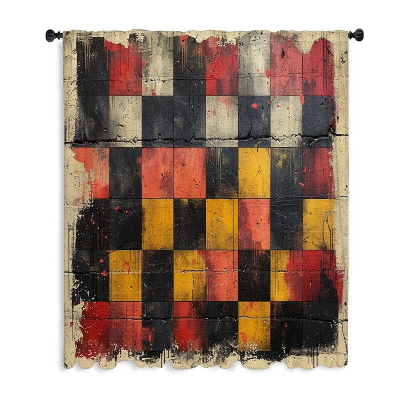 Rideaux à carreaux abstraits et voilages à carreaux - 1 panneau, L 50 po x L 84 po