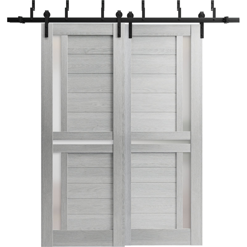 Portes coulissantes de style grange avec verre dépoli Veregio 7288 Chêne gris clair Rails robustes de 2 m (6,6 pi) Ensemble de quincaillerie Portes de placard de chambre en bois massif - 122 x 244 cm (48 x 96 po) (2 x 61 x 244 cm (2 x 24 x 96 po))
