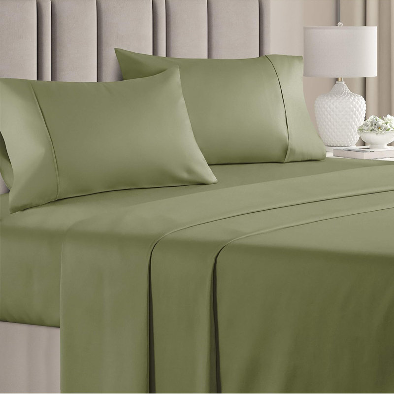 100% Cotton Sheet Set, 400 Thread Count Hotel Luxury Bedding, Soft & Breathable Bed Sheets, 4 Piece Set, Sage Green