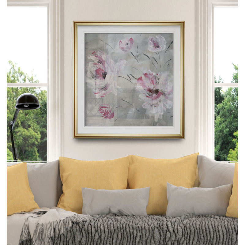 «Blush Bloom I», reproduction d'art encadrée, H 16 po x l 16 po x P 1,5 po, Cadre doré