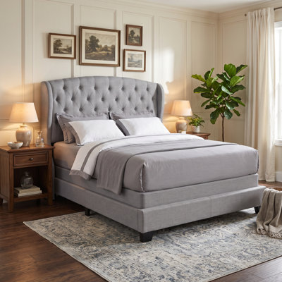 Natick Queen Upholstered Wingback Panel Bed