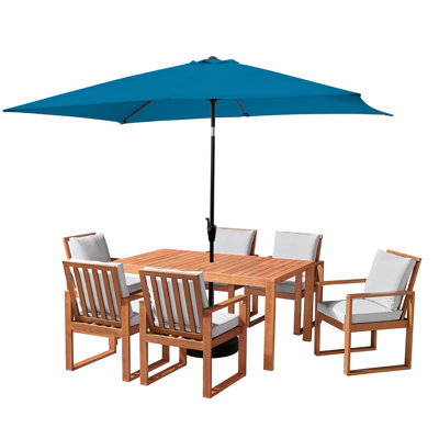 8 Piece Set, Weston Table with 6 Chairs, 10-Foot Rectangular Umbrella Navy