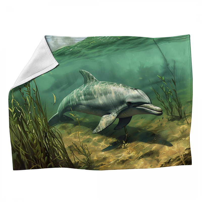 Jeté en molleton Dolphin - Jetés de vie marine pour canapés ou lits, L 60 po x L 80 po