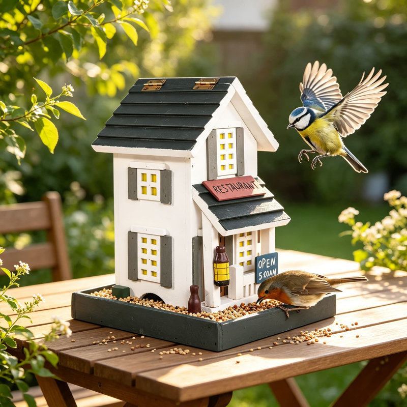 Mangeoire d'oiseaux en bois Nature's Elegance - Sanctuaire décoratif suspendu pour la faune