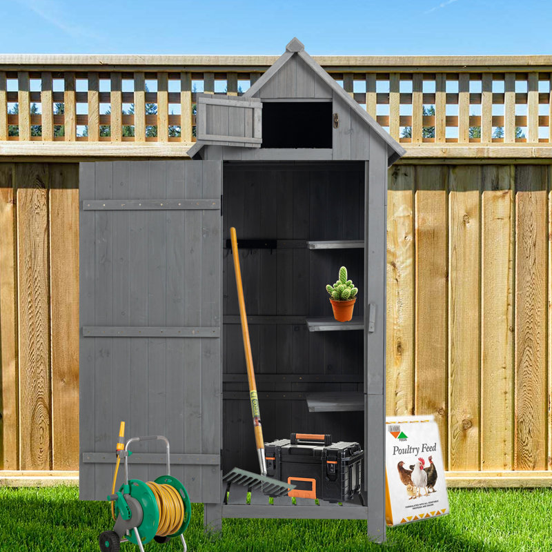 Armoire à outils d'extérieur, bois de sapin massif, toit imperméable, jardin et outils différents