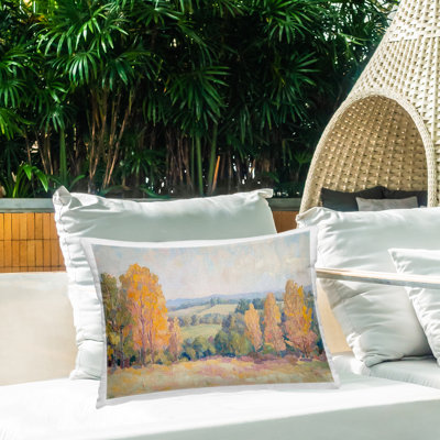 River Bend with Tall Grass Outdoor Printed Pillow, design by Petal Prints Design
