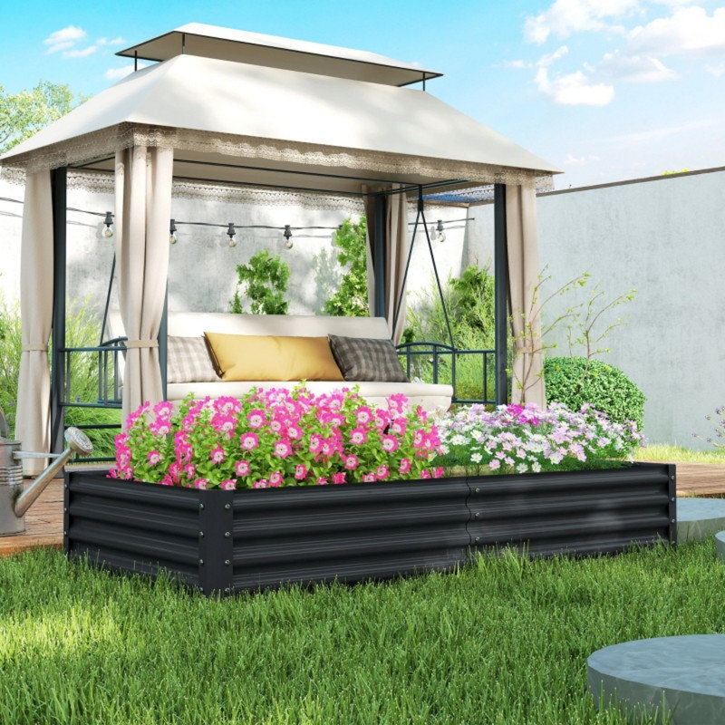 180 x 90cm Galvanized Steel Raised Garden Bed, Open Outdoor Planter for Plants and Vegetables