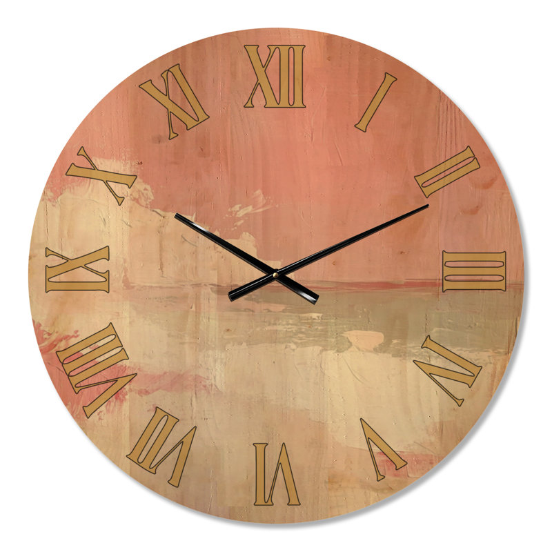 Ciel rosé sur les vagues I - Horloge murale ronde en bois océan, Grand