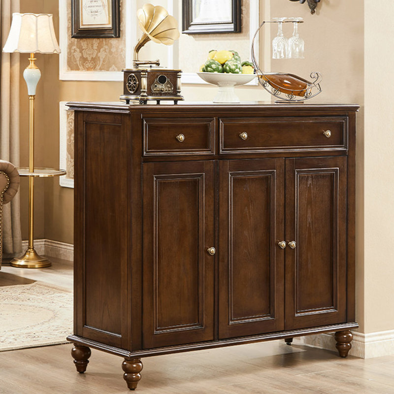 Buffet 46,85 "en bois de frêne massif vintage, armoire de rangement haute, présentoir multi-tiroirs et armoire de rangement