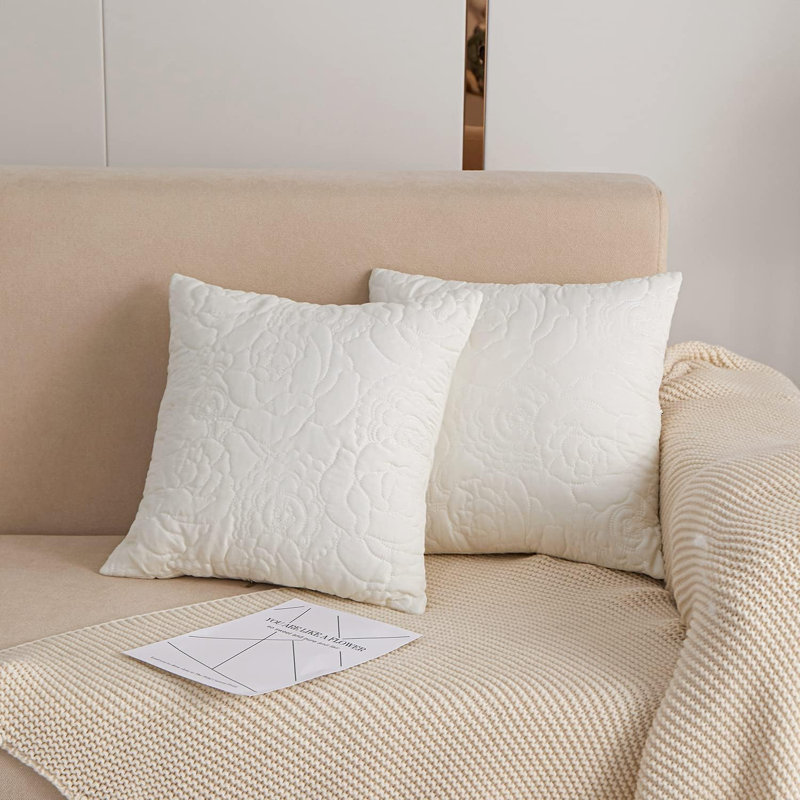 Housses de coussin matelassées à motif floral (ensemble de 2), Blanc, H 16 po x l 16 po