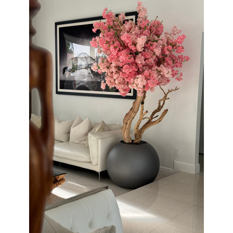 Pot à fleurs en forme de cerisier rose avec globe 30 po, Gris