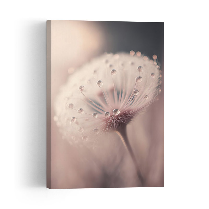 Affiche murale abstraite minimaliste représentant un paysage floral avec des gouttes de rosée murmurées, H 60 po x l 40 po