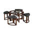 Table basse cylindrique en bois massif avec plateau en verre et 4 tabourets
