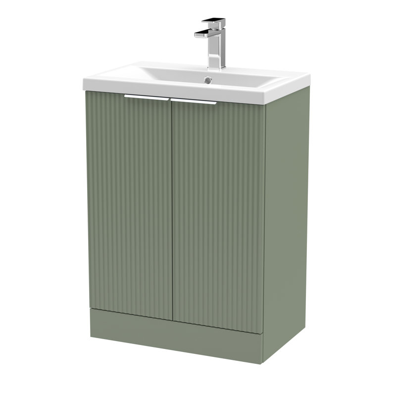 Fluted 610mm Single Bathroom Vanity with Drop In Vitreous China Basin, Satin Green