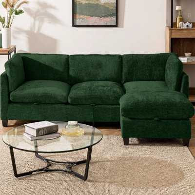 96.5" L-Shaped Chenille Sectional Couch with Ottoman, 3-Seater Sofa with Under-Seat Storage & Pocket Spring Coils, Pressure-Relieving Cushions, Solid Wood Frame for Living Room