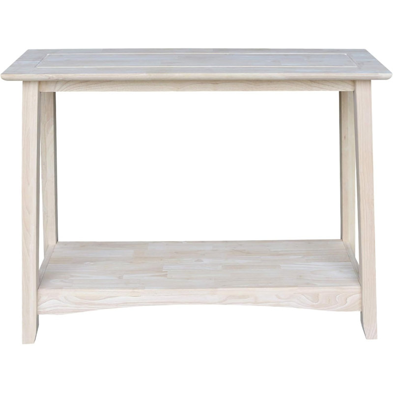 Solid Hardwood Sofa Table With Butcher Block Surface And Shelf, Unfinished