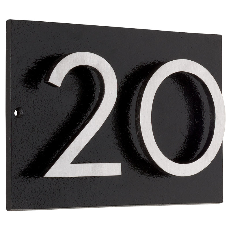 Floating 1-Line Wall Address Plaque, Black, Satin Nickel Two Tone, Yes