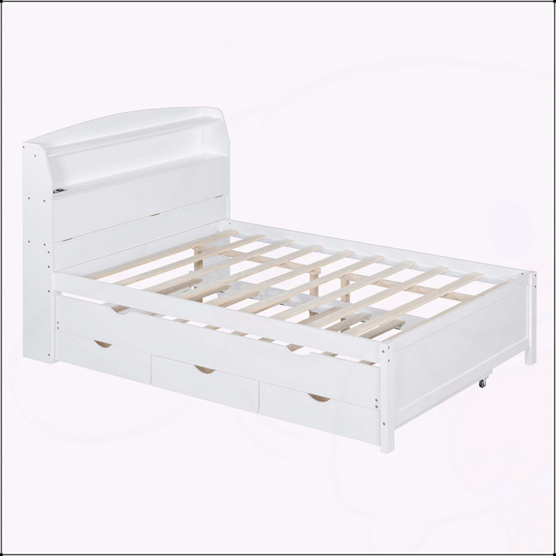 Lit plateforme innovant en bois à DEL avec options de rangement polyvalentes