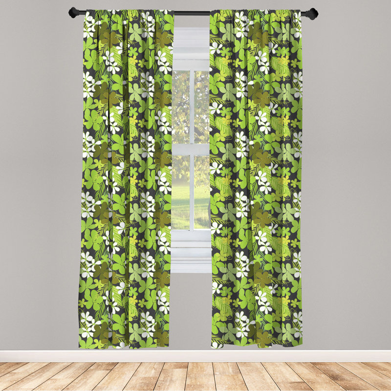 Sage Panel Curtain, Fresh Nature Theme Wildflowers Leaves Bloom Foliage Nostalgia Vintage Abstract, Lightweight Window Treatment Living Room Bedroom Decor, Green Black White Semi-Sheer Rod pocket Curtain Panels