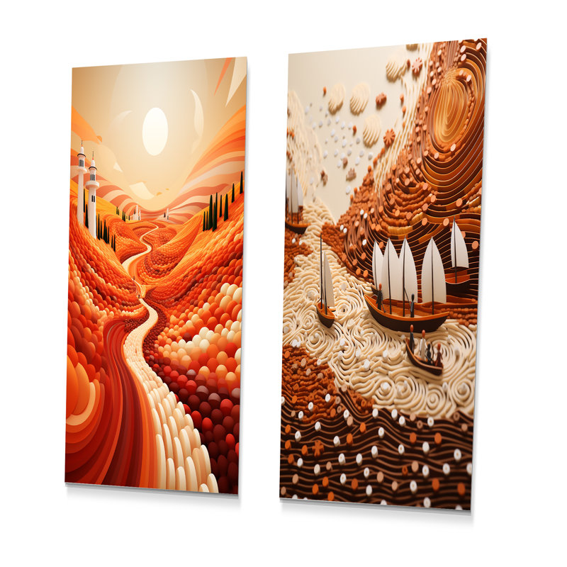 «Orange River Reverence Dream II», ensemble de 2 reproductions d'art abstrait en métal, H 28 po x l 24 po