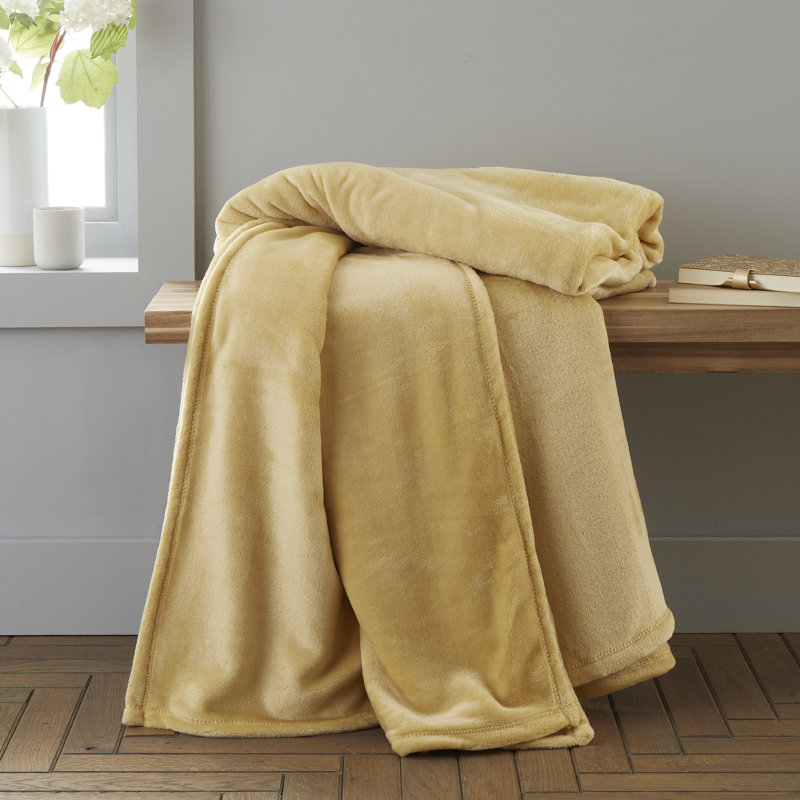Raschel Velvet Touch Blanket Throw, Yellow, 130cm W x170cm D
