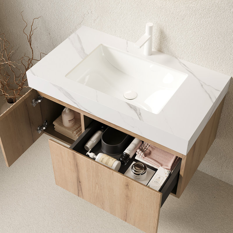 Meuble-lavabo peu encombrant avec évier, armoire en bois de qualité supérieure, conception moderne en chêne blanc