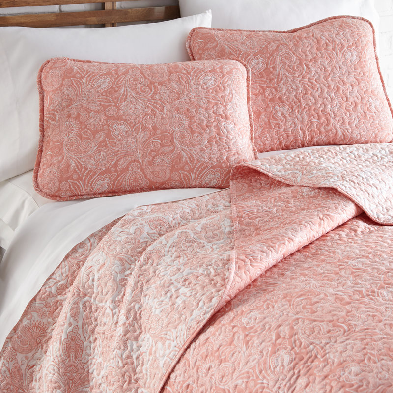 Perfect Paisley Coral Haze King Microfiber Reversible Quilt Set