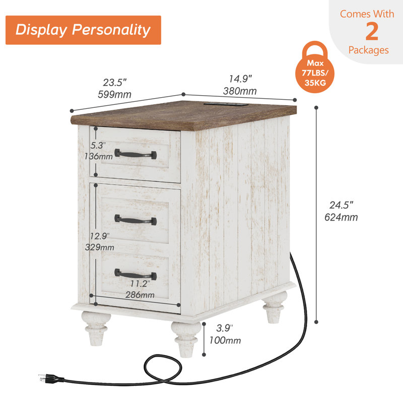 Scarlett 25'' Tall 1 - Drawer Nightstand in White&Brown, Antique White/Antique Brown