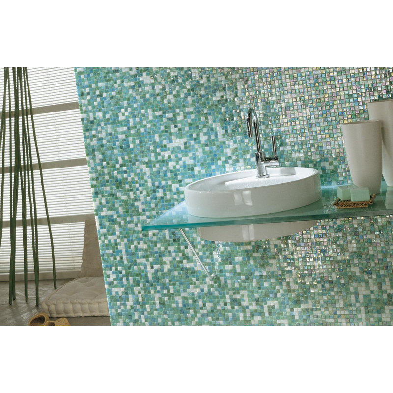 Fern 4 5/8" x 5/8" Iridescent Glass Mosaic