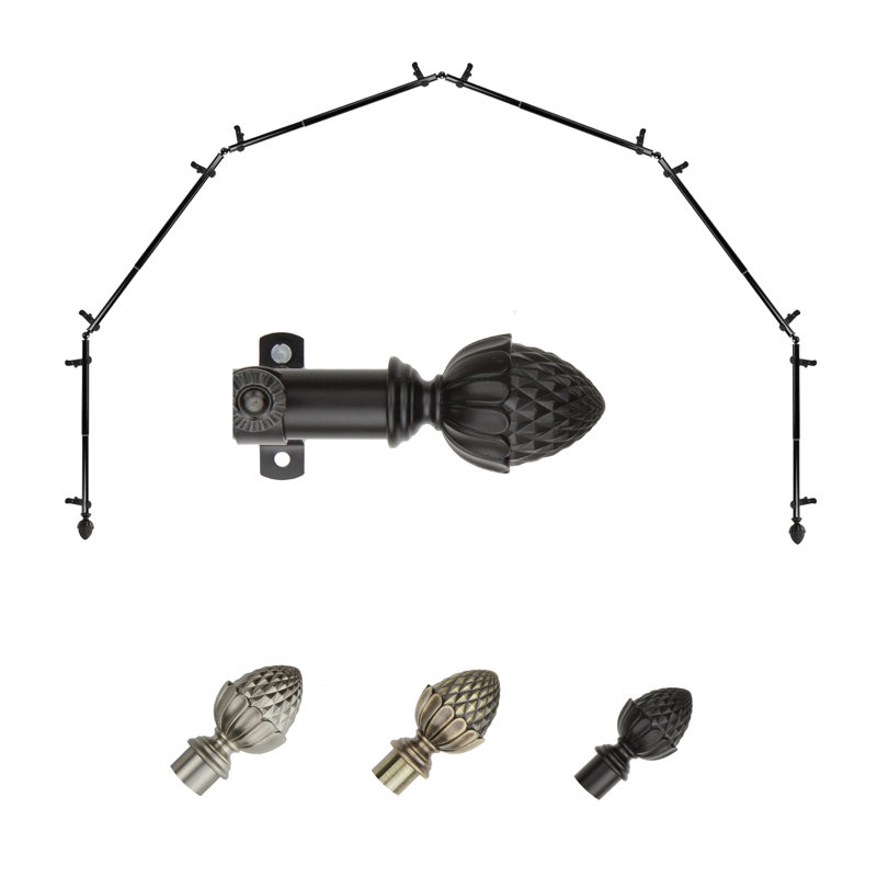 Tringle à rideaux simple ajustable avec baie vitrée de 0,81 po, Noir, 28 po à 48 po (chaque côté)