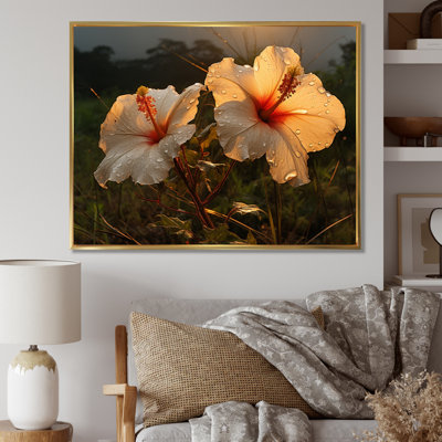 Hibiscus Field With Sunset II - Floral Canvas Art Print