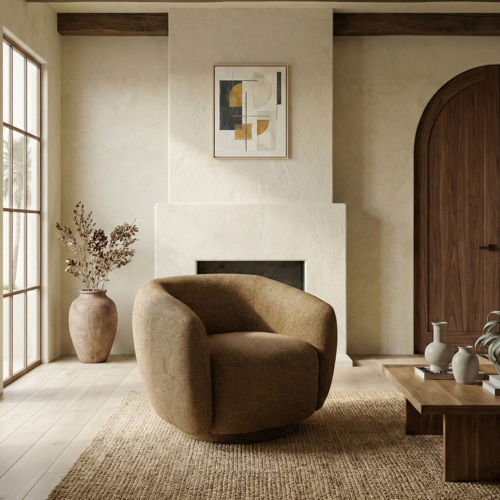 Florentina Swivel Chair, Light Brown