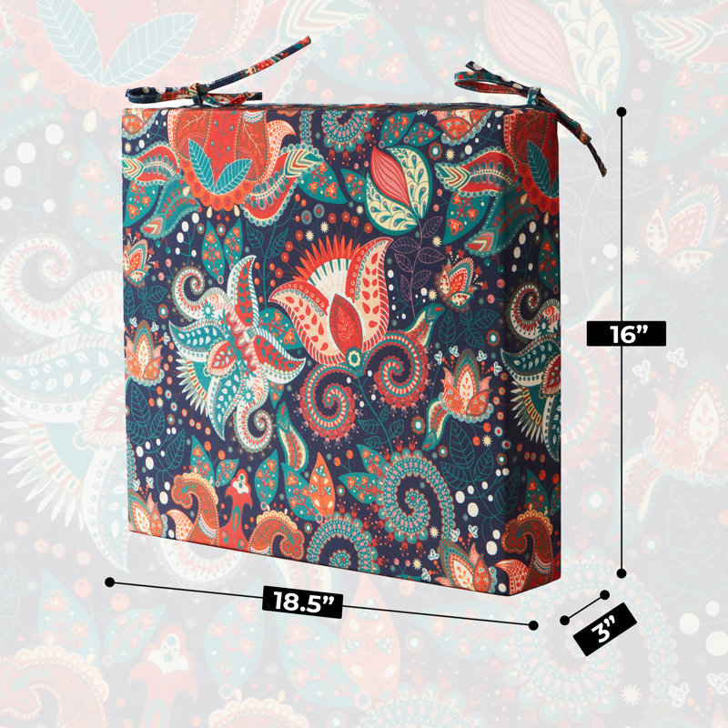 3" H Water-Resistant Outdoor Seat Cushion, Paisley