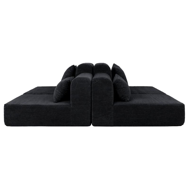 Canapé double modulaire 71 pouces 2 places, Velours côtelé noir