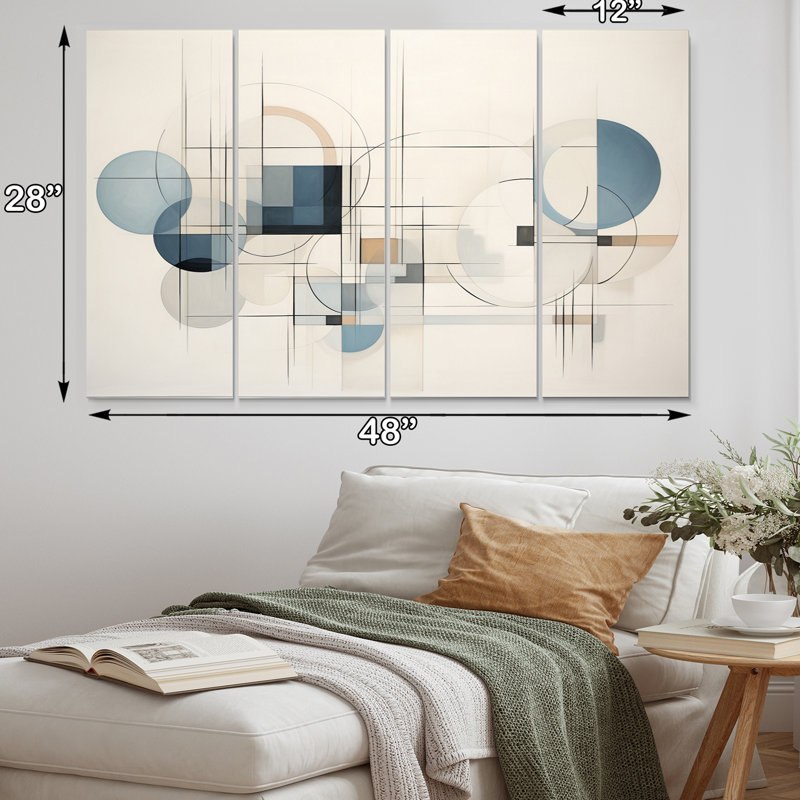 «Blue Grey Line Art Abstract Geometrics IV on Canvas», reproduction de 4 pièces