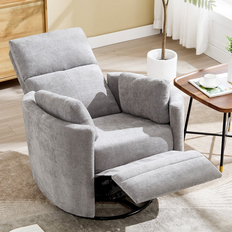 Luxurious Swivel Rocker Manual Recliner with Adjustable Pillows for Ultimate Comfort, Light Gray