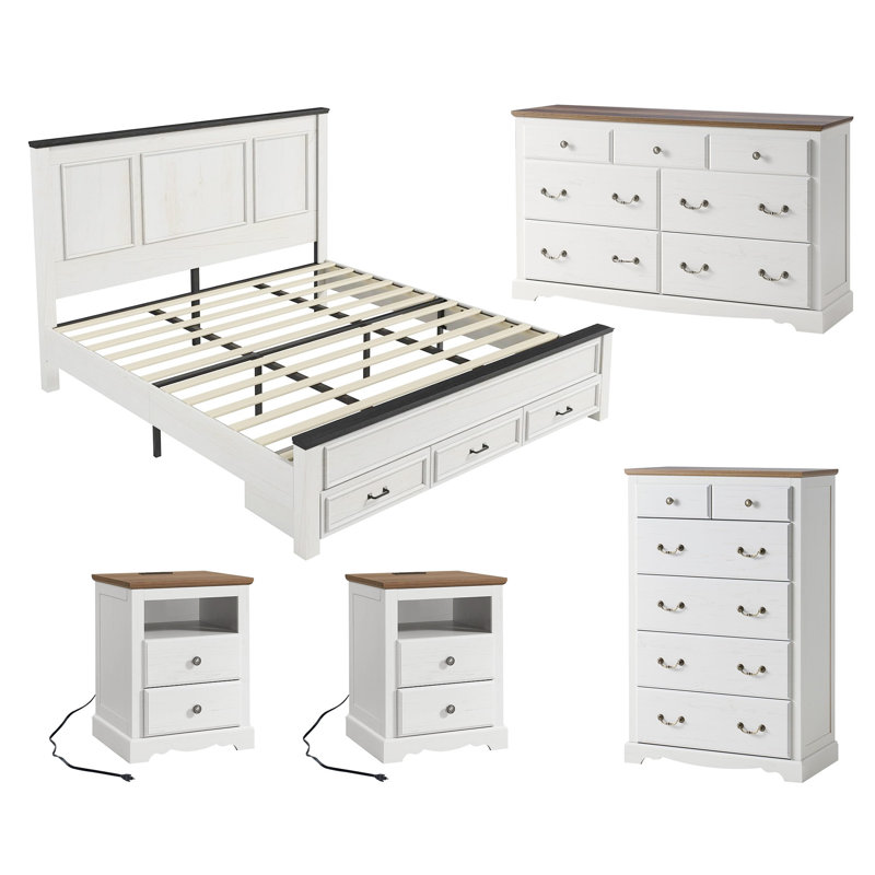 Ensembles de chambre à coucher pour très grand lit 5 pièces, blanc, Blanc, Très grand
