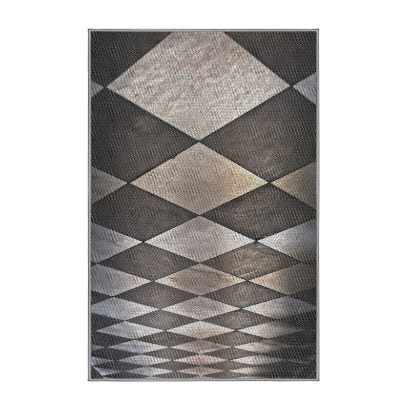Tapis brun/gris tissé à la machine, Rectangle 5 pi x 7 pi