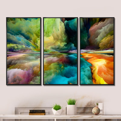 Colourful Motion Gradients of Surreal Mountains and Clouds - 3 Piece Floater Frame Print Set on Canvas