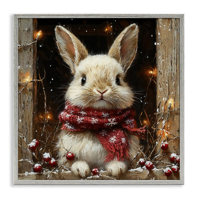 Lapin avec des baies de houx enneigées, estampe numérique, design par Riley B