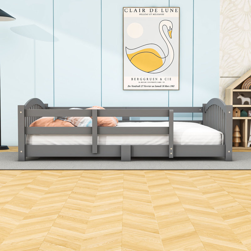 Lit en bois Montessori, Gris, Lit double