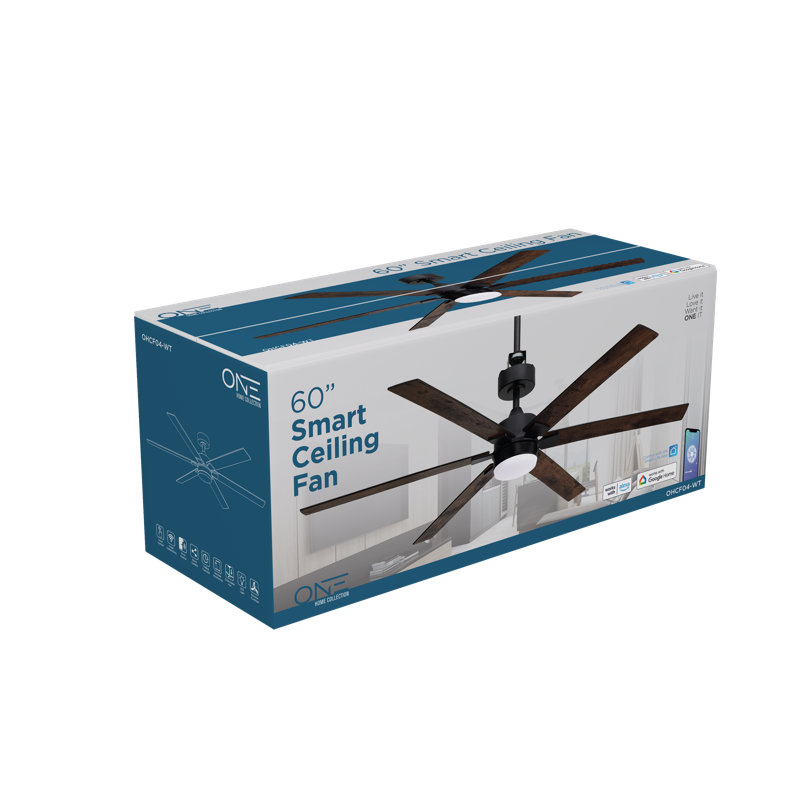 ONE Smart All Seasons 60" Ceiling Fan with Light, Quiet, Alexa/Google, 3 Color LED Lights, Reversible and Light Kit included