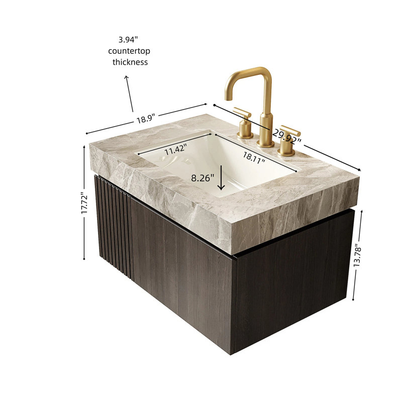 Meuble-lavabo de salle de bain 30 po MURI, Espresso, 30", Gris clair