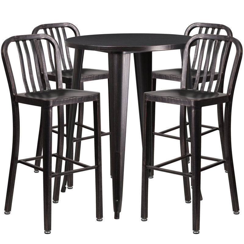 Posey Round 4 - Person 35.25" Long Dining Set, Black/Antique Gold, 24"