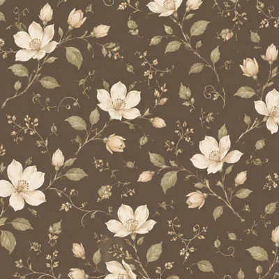 Papier peint à peler et à coller Élégantes fleurs crème à feuilles vertes, feuilles brunes, papier peint l 23,6 po x H 118 po, papier peint amovible et auto-adhésif pour les armoires de chambre de bébé