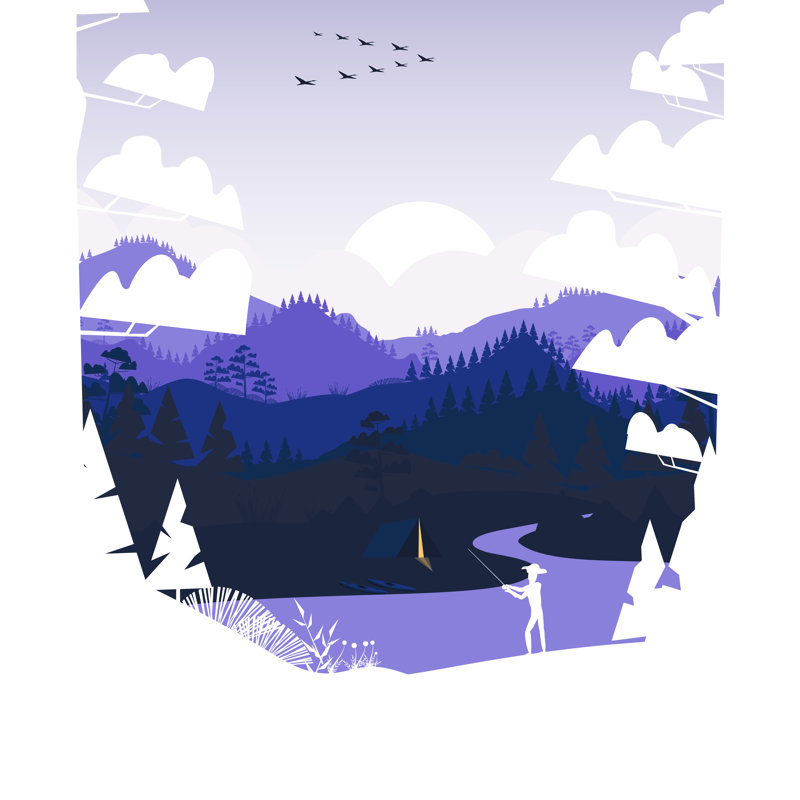 Flat Minimal Fishing Scene by Benjamin Toth - Wrapped Canvas Print, 122 cm H x 122cm W