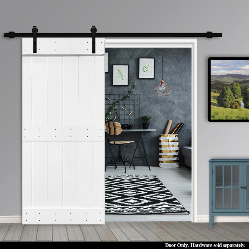 Porte de grange lambrissée peinte en bois sans trousse de quincaillerie d'installation, Blanc pur, L 42 po x H 84 po