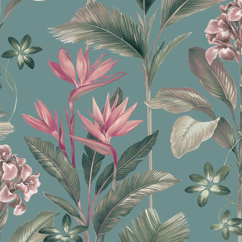 Belgravia Oliana Tropical Floral Wallpaper Soft Teal Jungle Botanical Matt Finish 8486