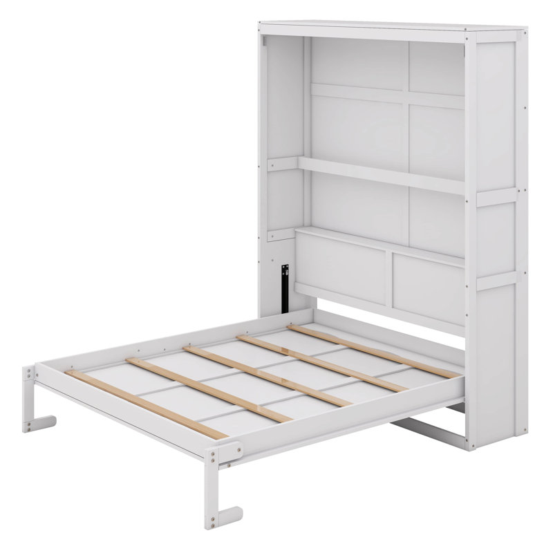 Murphy Bed Wall Bed With Shelves, White, Queen